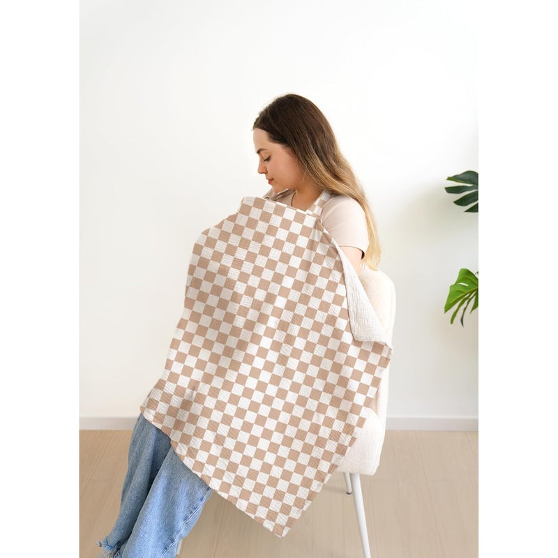 MairMore Muslin Nursing Covers for Breastfeeding, Privacy Breast Feeding Cover with Arch Neckline for Mom and Baby, Breathable 100% Cotton Nursing Apron Multi-use Stroller Cover - Image 3